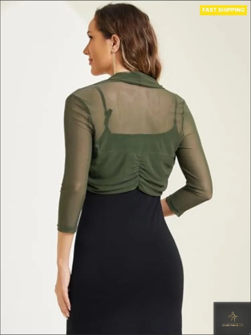 3/4 Sleeve Sheer Mesh Shrug Open Front Cropped Bolero Cardigan Y2K Chic